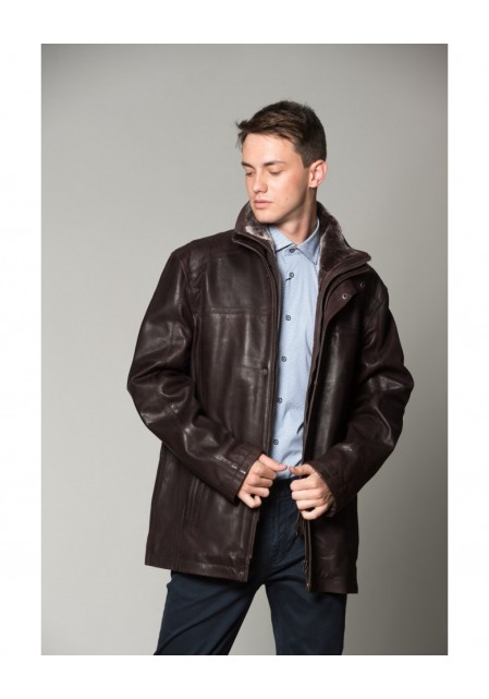 Richmont Αντρικό Δερμάτινο Μπουφάν Καφέ